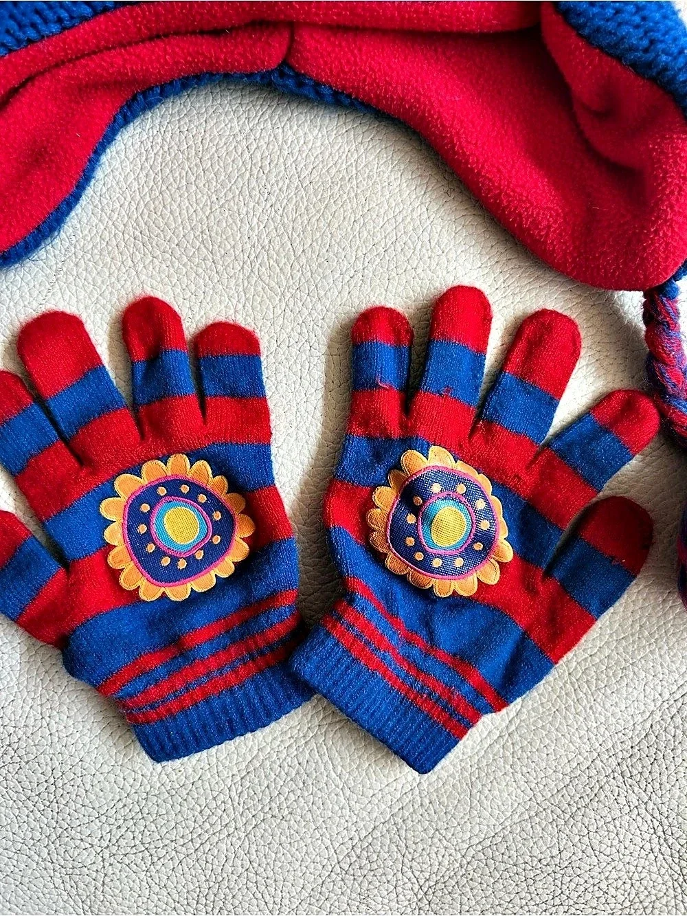 Disney Encanto Mirabel Winter Hat and Gloves Set Kids Blue & Pink Like New
